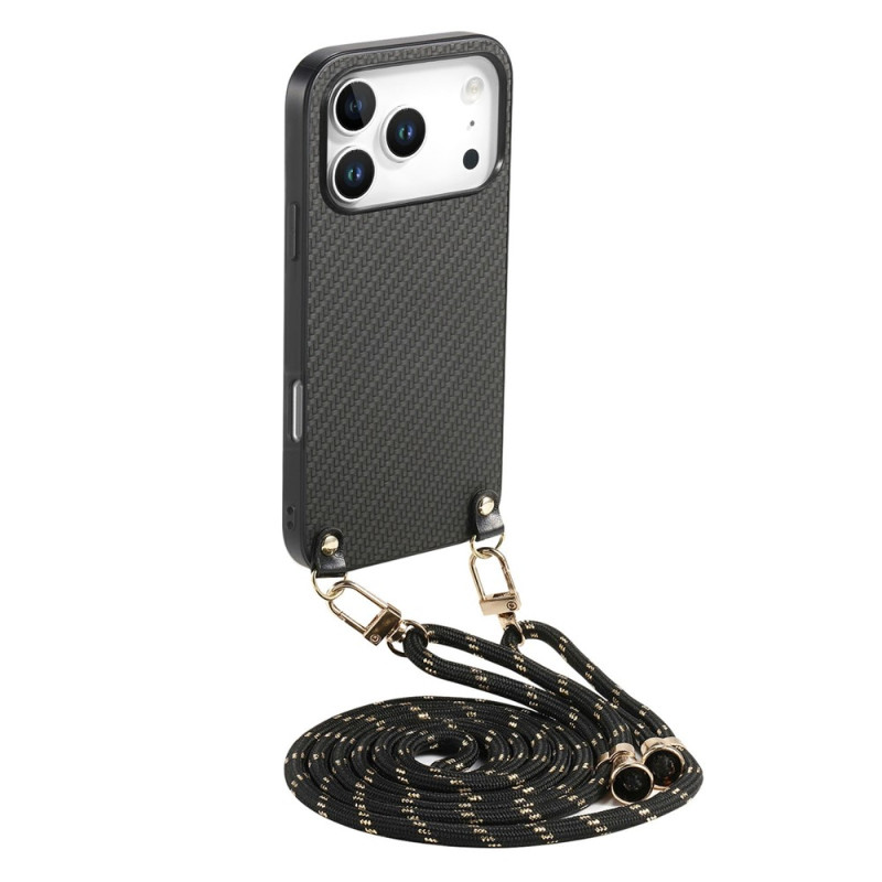 Funda con cordón para iPhone 18 Pro / 17 Pro con efecto fibra de carbono