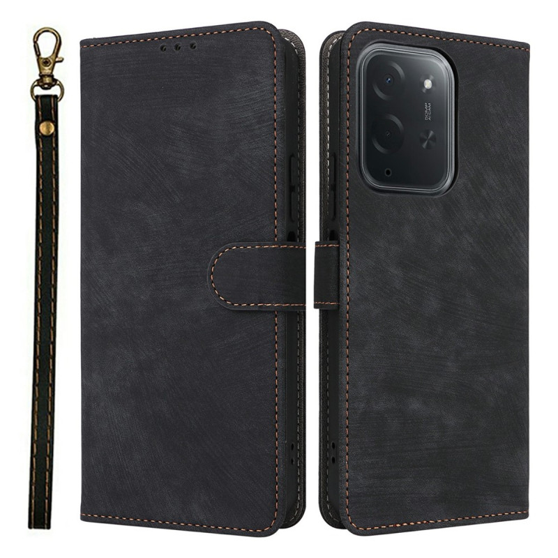 Funda para Poco C95 Pro con efecto ante y costuras, con cordón