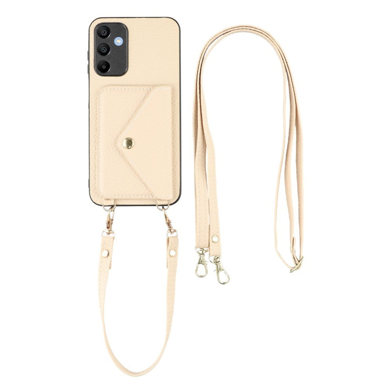 Funda con cordón para Samsung Galaxy A18 4G / A17 4G / 5G con tarjetero, textura de lichi