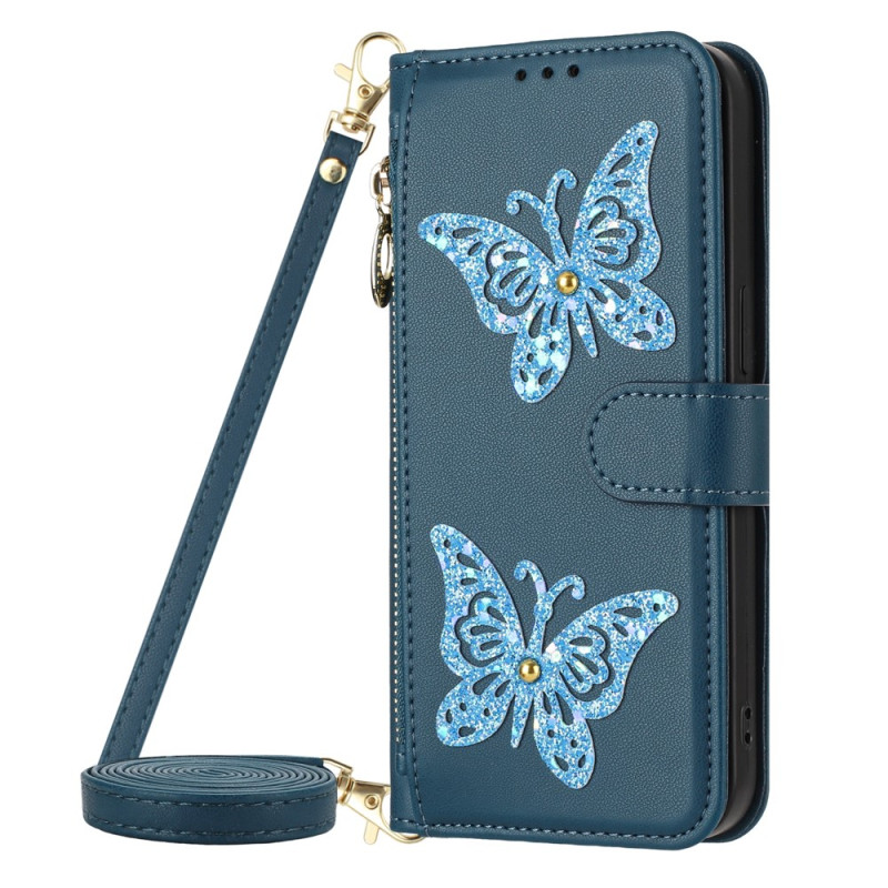Funda para Samsung Galaxy A18 4G / A17 4G / 5G con mariposas brillantes y colgante para el hombro