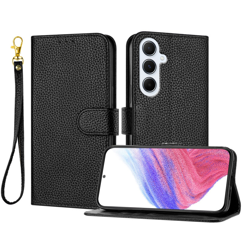 Funda tipo cartera para Samsung Galaxy A18 4G / A17 4G / 5G con textura de lichi y colgante de mano
