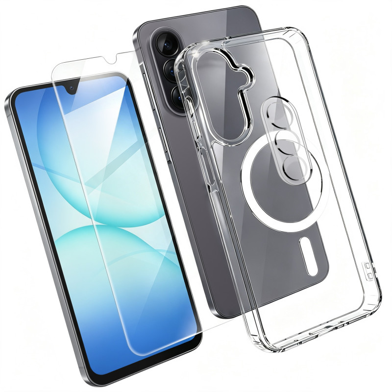 Funda transparente magnética para Samsung Galaxy A18 4G con cristal templado y protección para la cámara