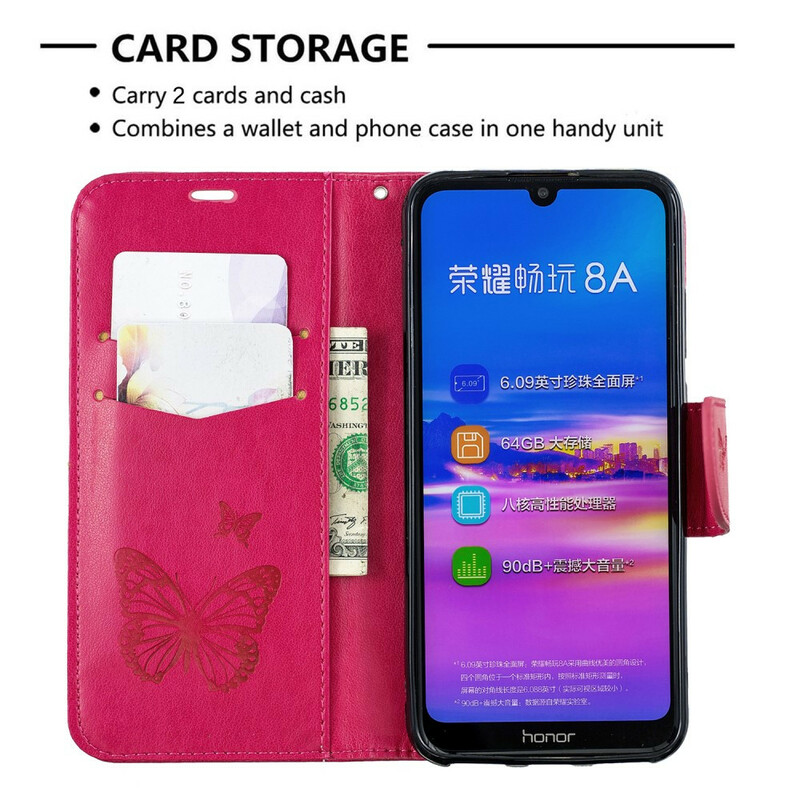 Funda Huawei Y6 2019 Mariposas y solapa oblicua Funda Huawei Y6 2019 Mariposas y solapa oblicua