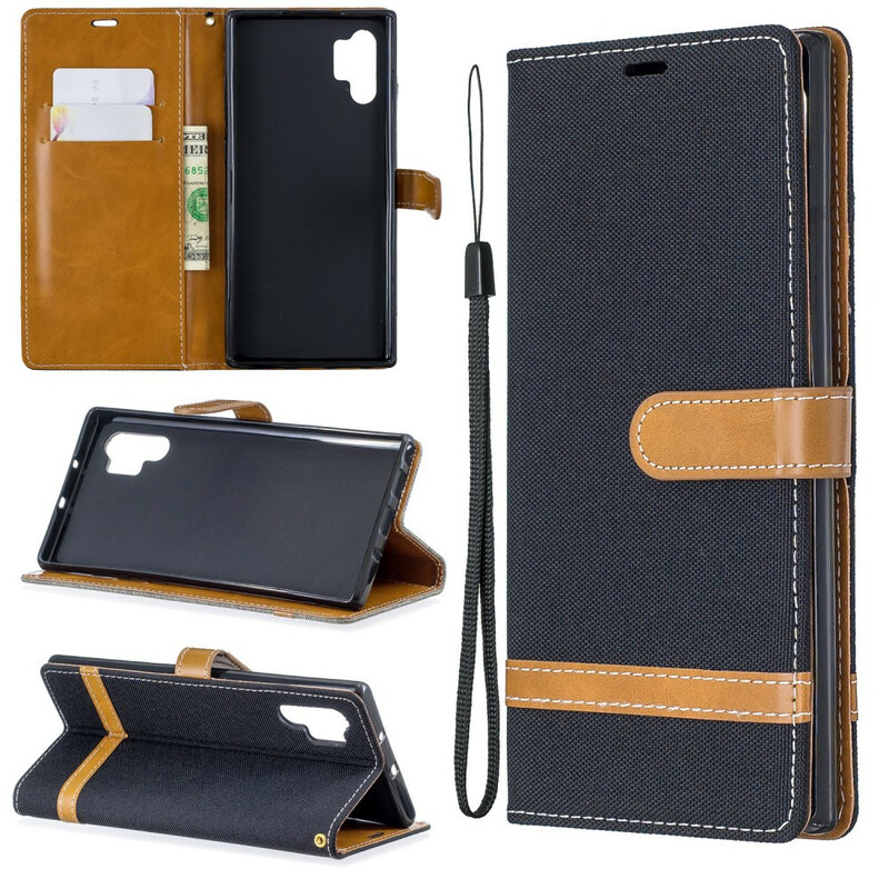 Funda Samsung Galaxy Note 10 Plus de tela y efecto cuero con colgante