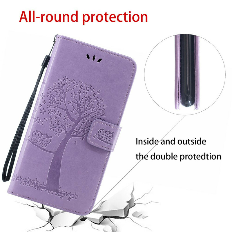 Funda para iPhone 11 con árbol y búho con cordón