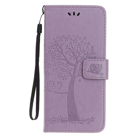 Funda para iPhone 11 con árbol y búho con cordón