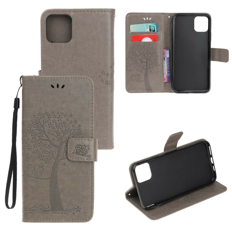 Funda para iPhone 11R Árbol y búhos con colgante