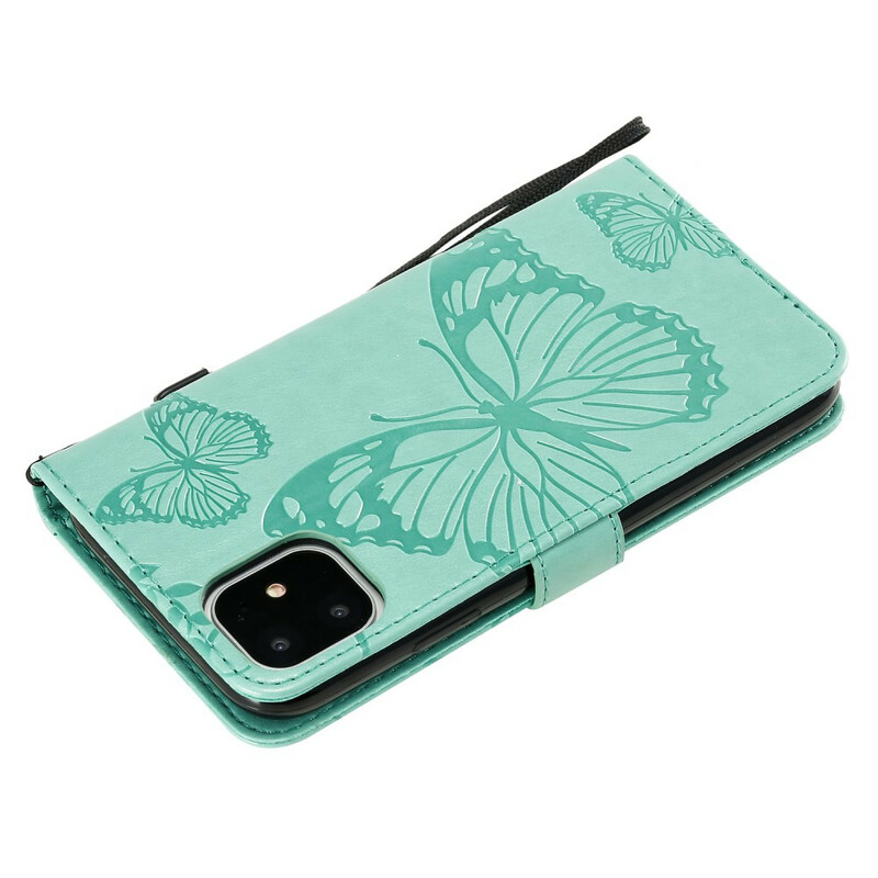 Funda para iPhone 11 con cordón de mariposas gigantes