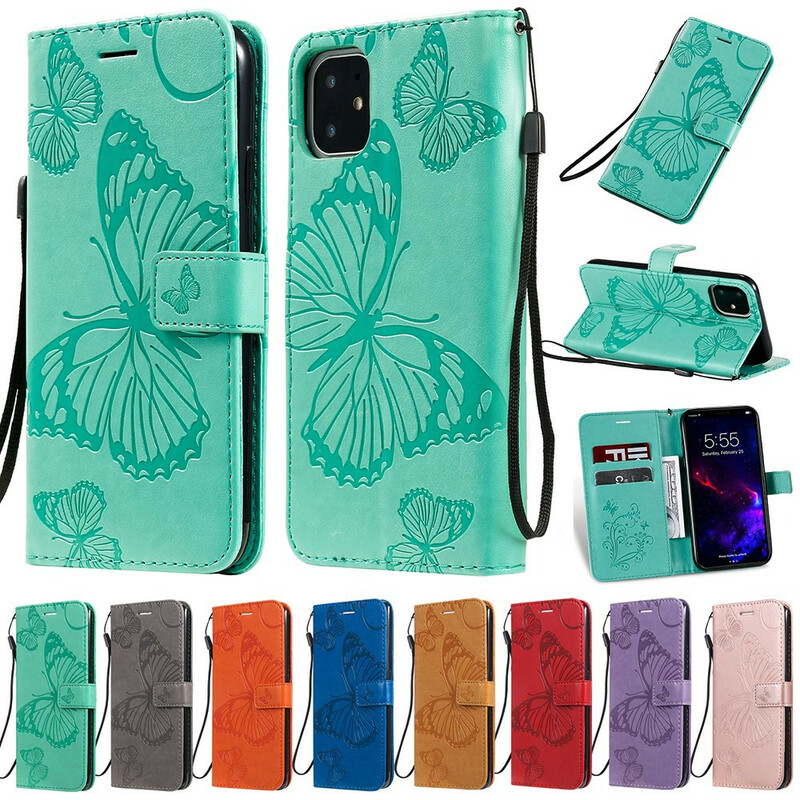 Funda para iPhone 11 con cordón de mariposas gigantes