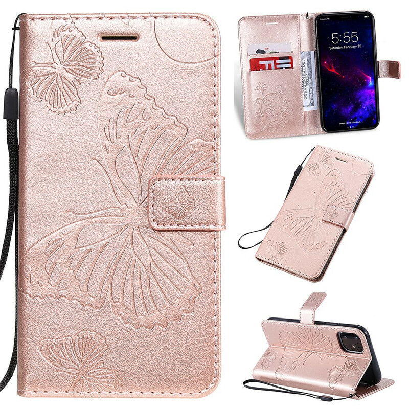 Funda para iPhone 11 con cordón de mariposas gigantes Funda para iPhone 11 con cordón de mariposas gigantes