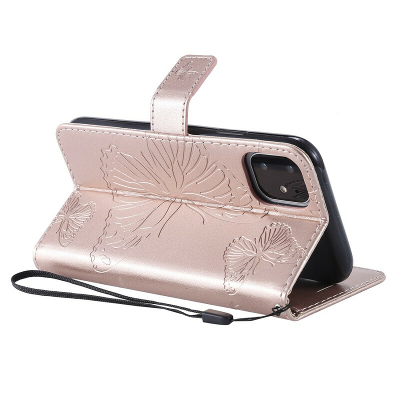 Funda para iPhone 11 con cordón de mariposas gigantes Funda para iPhone 11 con cordón de mariposas gigantes