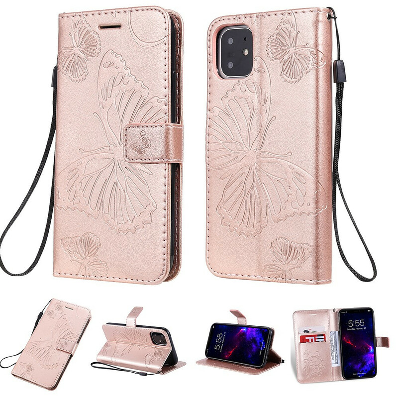 Funda para iPhone 11 con cordón de mariposas gigantes Funda para iPhone 11 con cordón de mariposas gigantes
