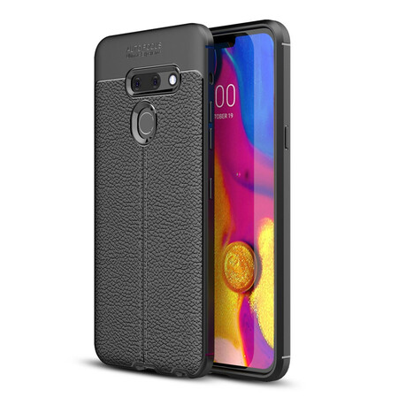 Funda de piel LG G8 ThinQ línea doble lichi