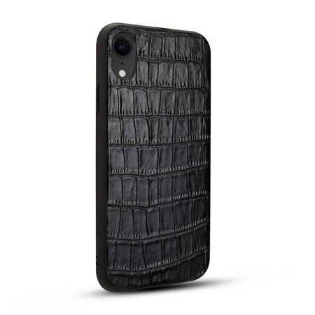 Funda de piel genuina para iPhone XR con textura de cocodrilo