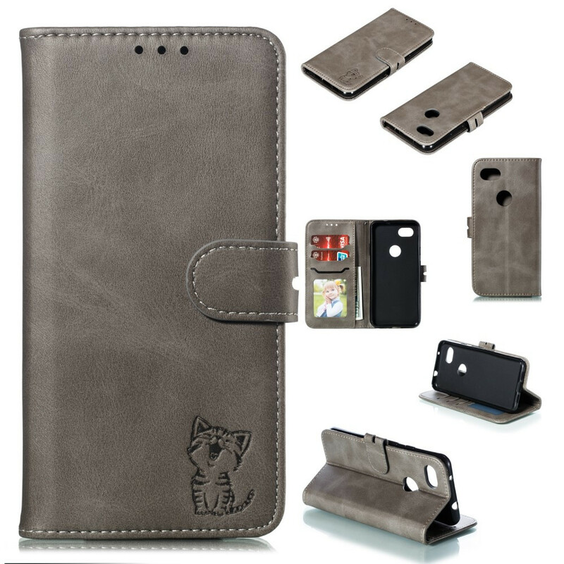 Funda de polipiel para el Google Pixel 3A Gatito