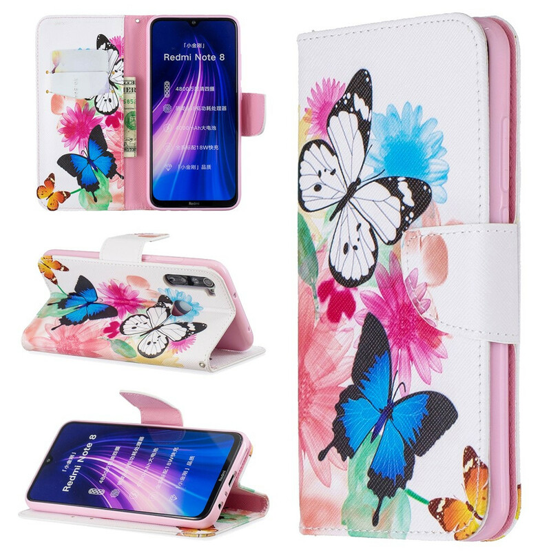 Funda pintada de mariposas y flores para el Xiaomi Redmi Note 8