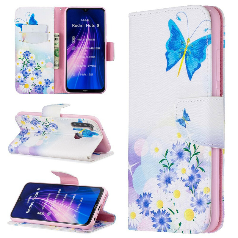 Funda pintada de mariposas y flores para el Xiaomi Redmi Note 8
