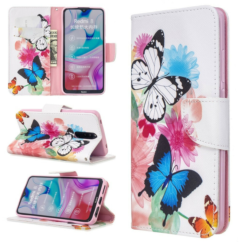 Funda pintada de mariposas y flores para el Xiaomi Redmi 8