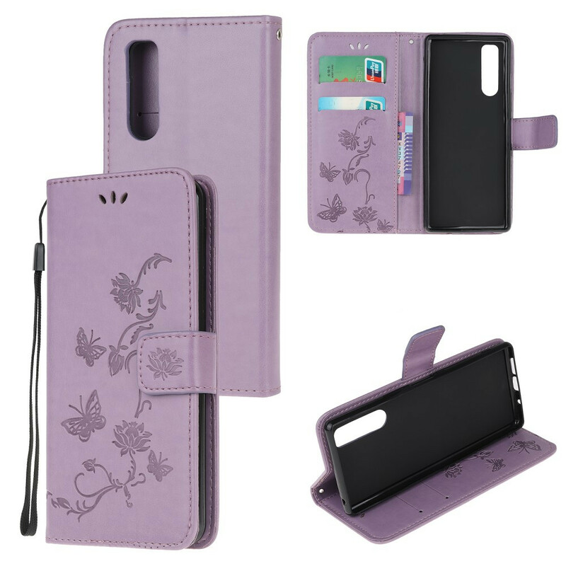 Funda con colgante de mariposas y flores para Sony Xperia 5 Funda con colgante de mariposas y flores para Sony Xperia 5