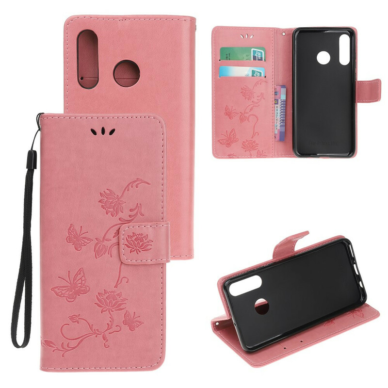 2019 Huawei P Smart Funda Mariposas y flores con colgante 2019 Huawei P Smart Funda Mariposas y flores con colgante