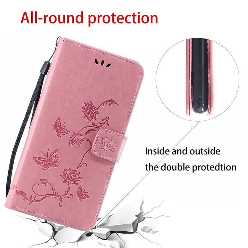 2019 Huawei P Smart Funda Mariposas y flores con colgante 2019 Huawei P Smart Funda Mariposas y flores con colgante