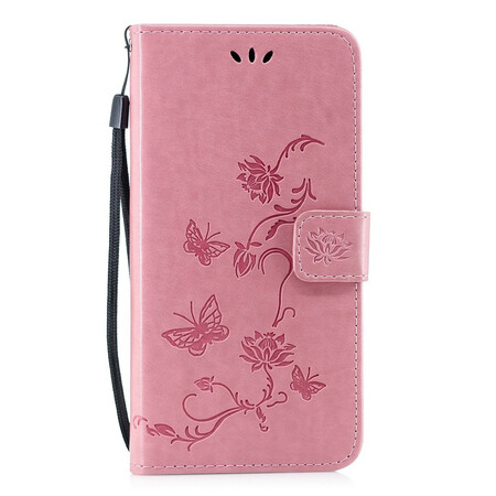 2019 Huawei P Smart Funda Mariposas y flores con colgante