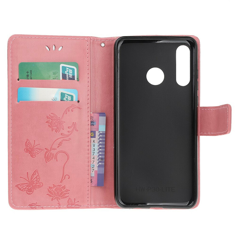 2019 Huawei P Smart Funda Mariposas y flores con colgante 2019 Huawei P Smart Funda Mariposas y flores con colgante