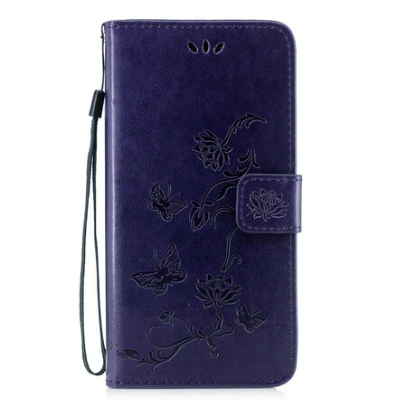 2019 Huawei P Smart Funda Mariposas y flores con colgante