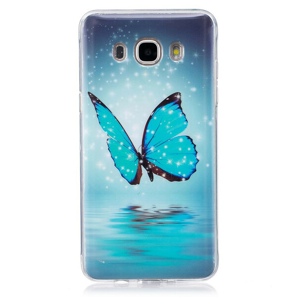 Samsung Galaxy J7 2016 Funda Mariposa Azul Fluorescente