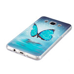 Samsung Galaxy J7 2016 Funda Mariposa Azul Fluorescente