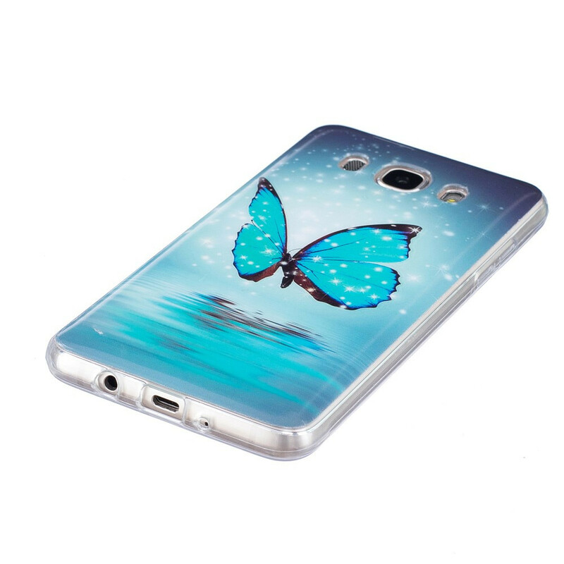 Samsung Galaxy J7 2016 Funda Mariposa Azul Fluorescente