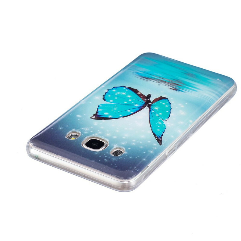 Samsung Galaxy J7 2016 Funda Mariposa Azul Fluorescente