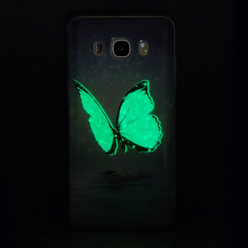 Samsung Galaxy J7 2016 Funda Mariposa Azul Fluorescente