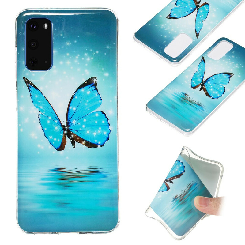 Samsung Galaxy S20 Funda Mariposa Azul Fluorescente