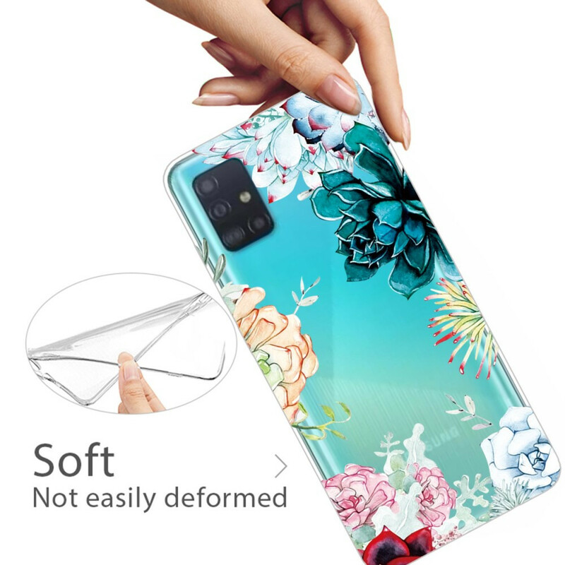 Samsung Galaxy A71 Funda de flor de acuarela transparente