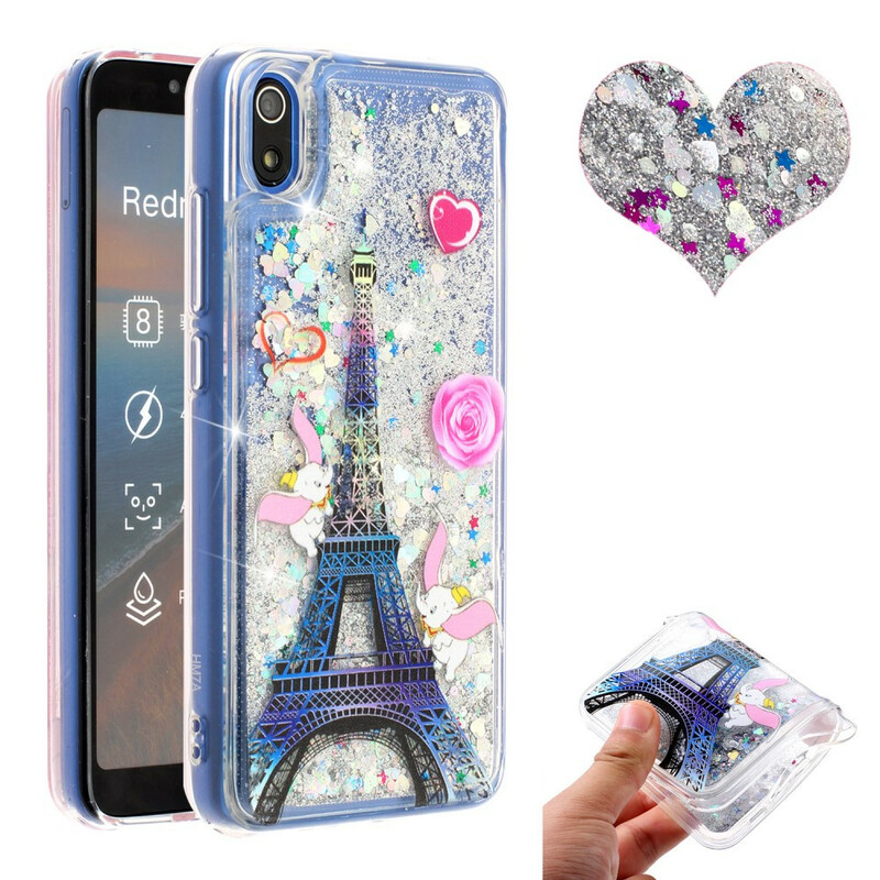 Xiaomi Redmi 7A Funda con purpurina de la Torre Eiffel