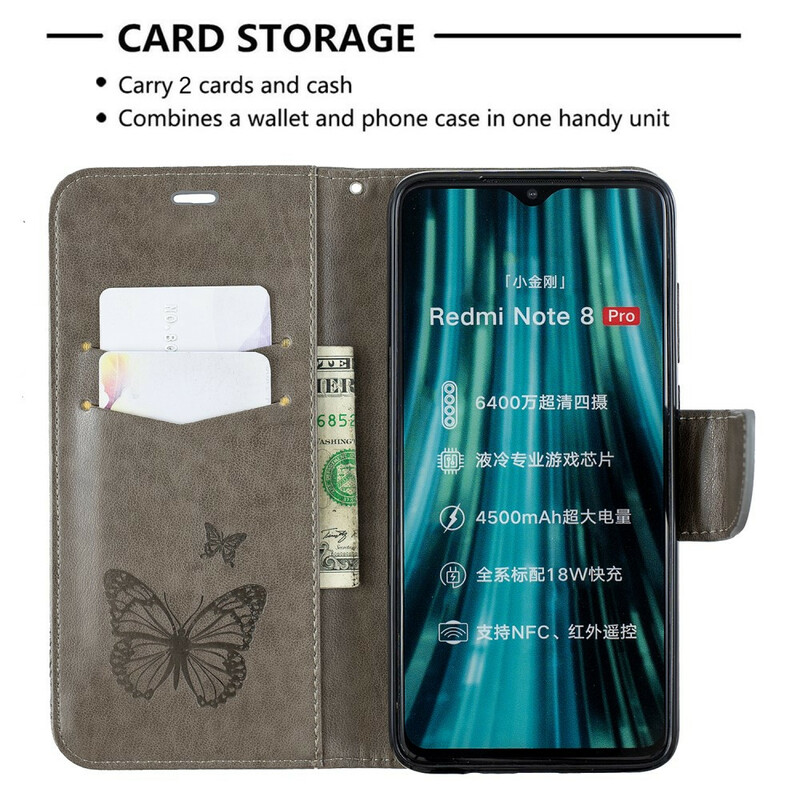 Funda de cordón con estampado de mariposa para el Xiaomi Redmi Note 8 Pro