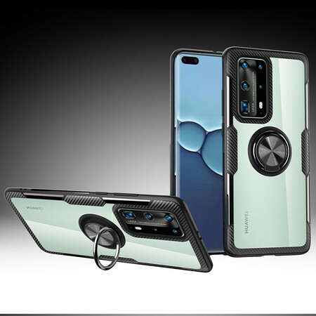 Huawei P40 Pro Funda Transparente Anillo de Metal Premium