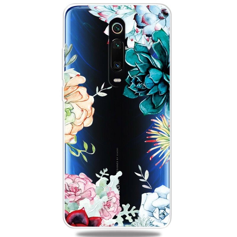 Xiaomi Mi 9T / Mi 9T Pro Funda transparente de flor de acuarela