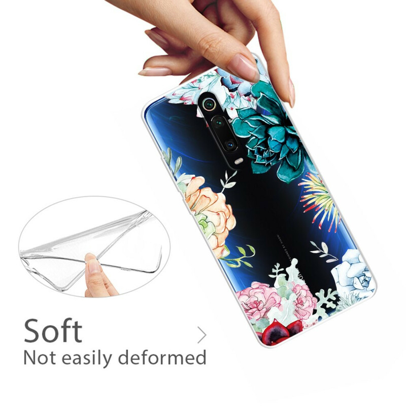 Xiaomi Mi 9T / Mi 9T Pro Funda transparente de flor de acuarela