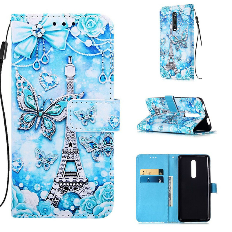 Xiaomi Mi 9T / Mi 9T Pro Funda de mariposa con colgante de la Torre Eiffel