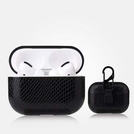 Estuche de piel de serpiente para los AirPods Pro con mosquetón
