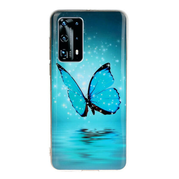 Huawei P40 Pro Funda Mariposa Azul Fluorescente