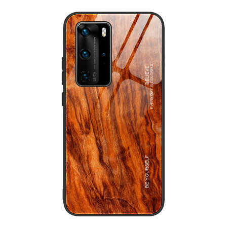Huawei P40 Pro funda de cristal templado de diseño de madera