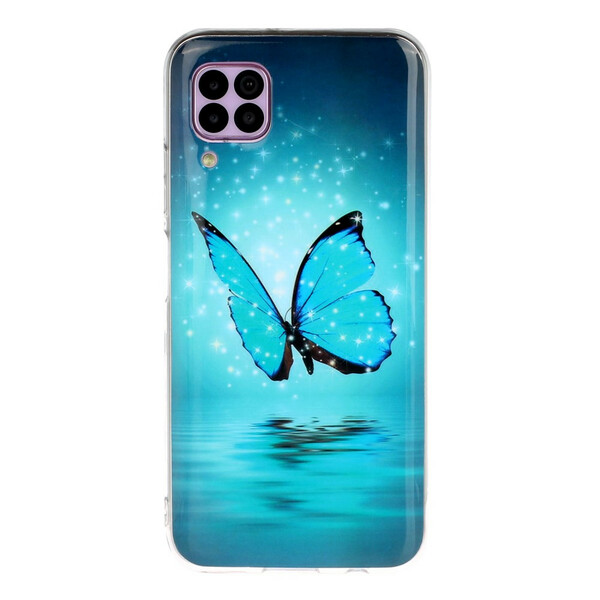 Huawei P40 Lite Funda Mariposa Azul Fluorescente