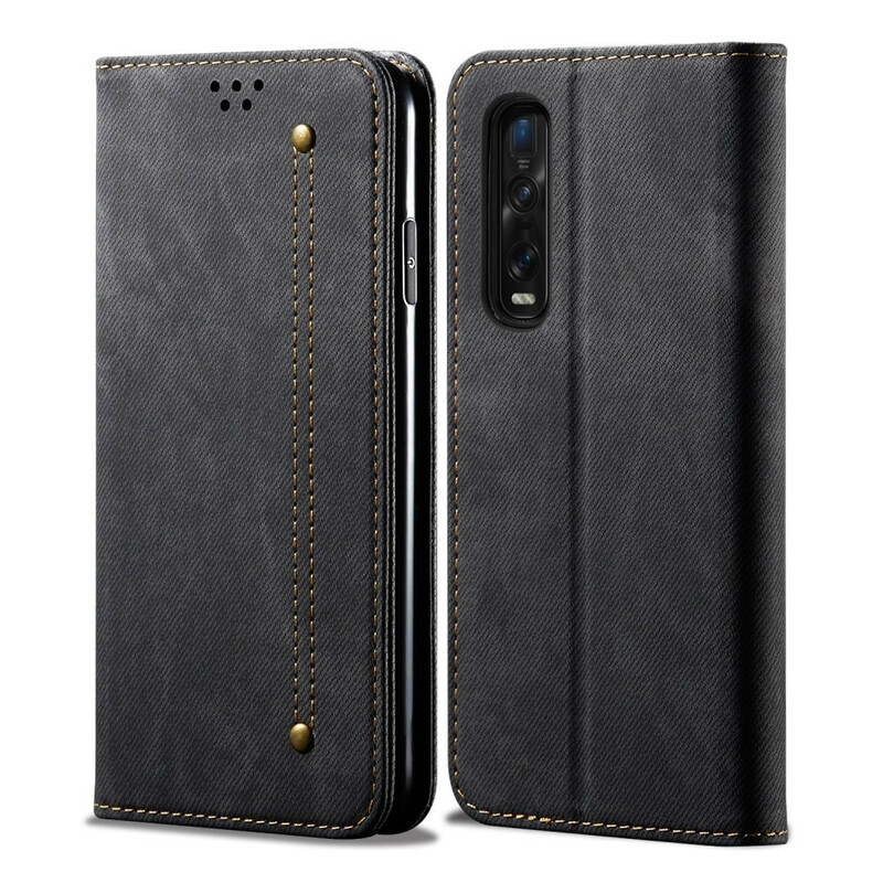 Flip Cover Oppo Find X2 Pro Leatherette Texture Jeans