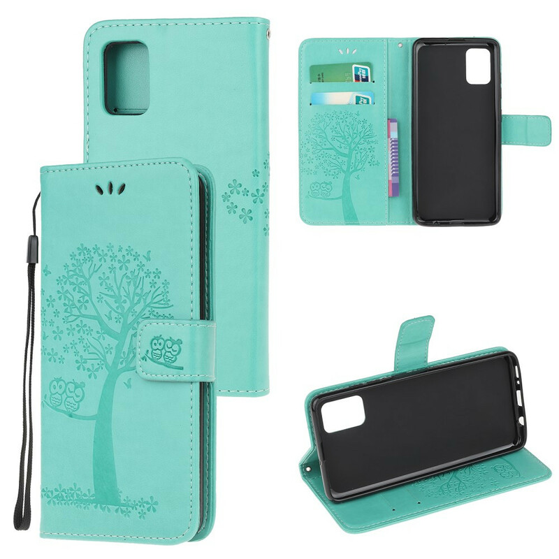 Funda con colgante para el Samsung Galaxy A41 de árbol y búho