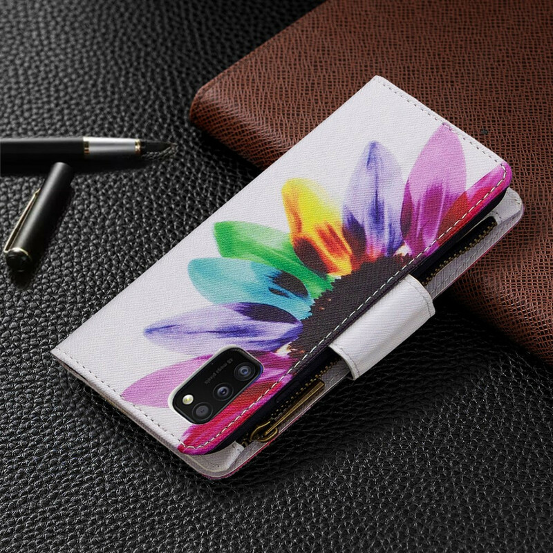 Funda Samsung Galaxy A41 con bolsillo con cremallera Flor