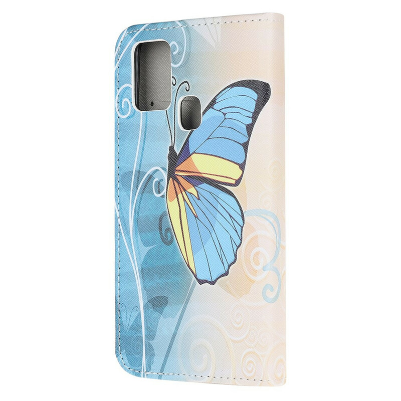 Samsung Galaxy A21s Funda Mariposa Azul y Amarillo