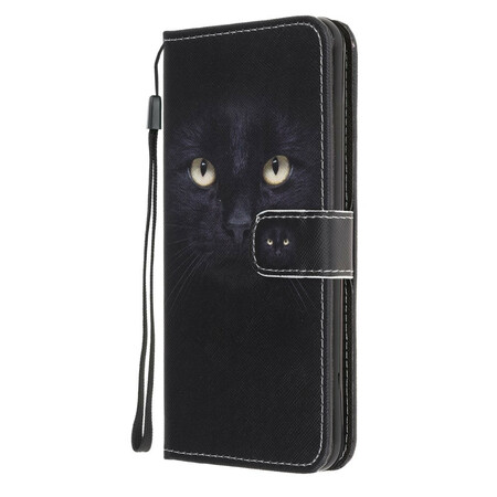 Samsung Galaxy A21s Funda negra de ojo de gato con colgante